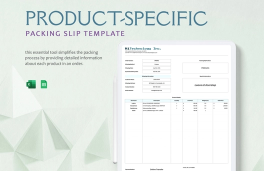 Product-Specific Packing Slip Template