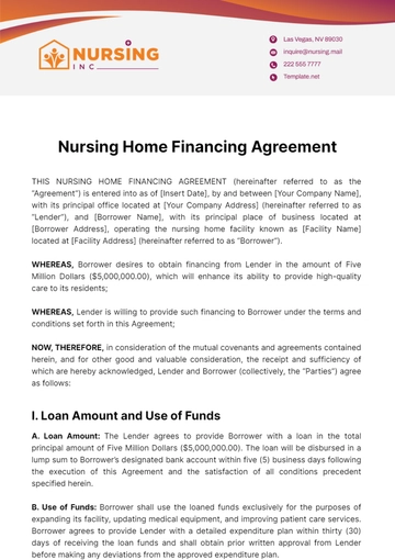 Free Nursing Home Financing Agreement Template to Edit Online