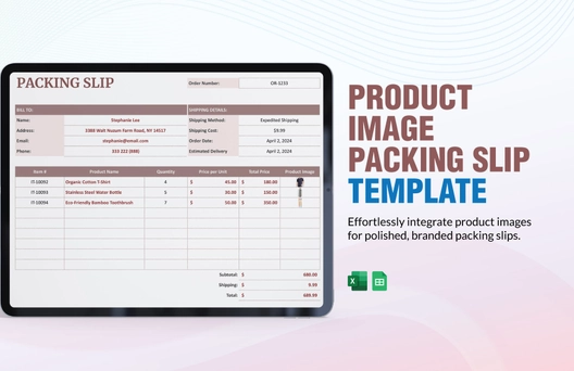 Product Image Packing Slip Template