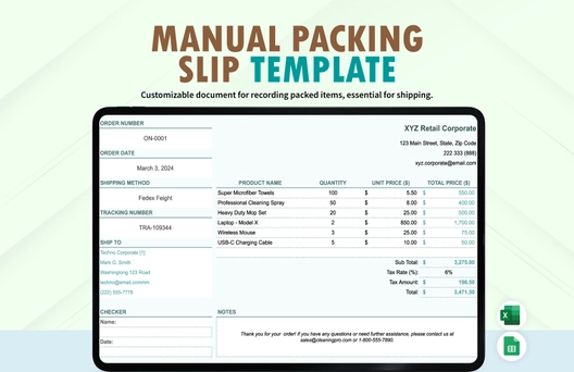 Manual Packing Slip Template Manual Packing Slip Template