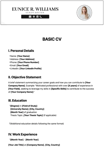 Free Basic CV Template to Edit Online
