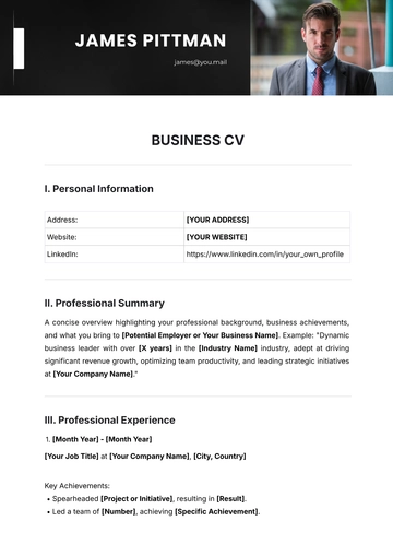 Free Business CV Template to Edit Online