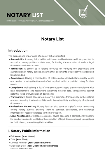Free Notary List Template