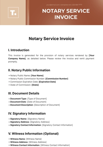 Free Notary Service Invoice Template to Edit Online