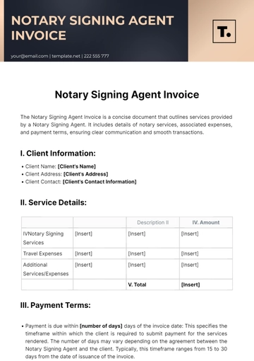 Free Notary Signing Agent Invoice Template to Edit Online