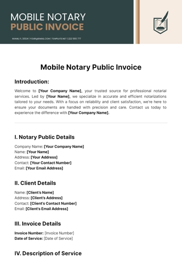 Free Mobile Notary Public Invoice Template to Edit Online