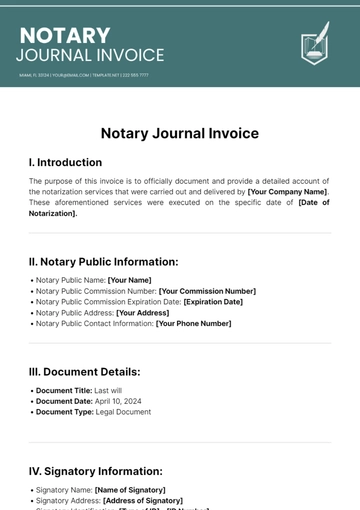 Free Notary Journal Invoice Template to Edit Online