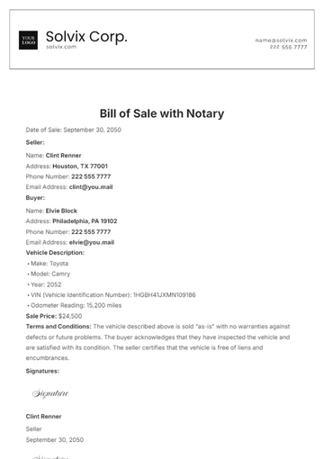 Free Bill of Sale with Notary Template to Edit Online