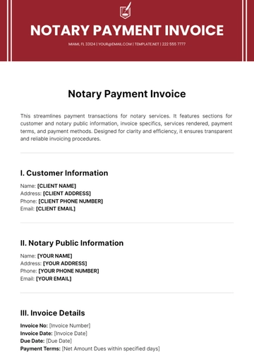 Free Notary Payment Invoice Template to Edit Online