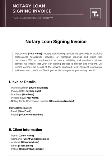 Free Notary Loan Signing Invoice Template to Edit Online