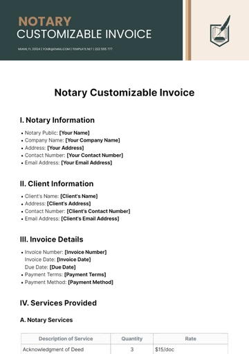Free Notary Customizable Invoice Template to Edit Online