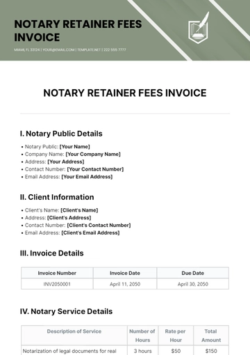 Free Notary Retainer Fees Invoice Template to Edit Online