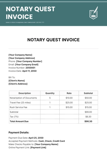 Free Notary Quest Invoice Template to Edit Online