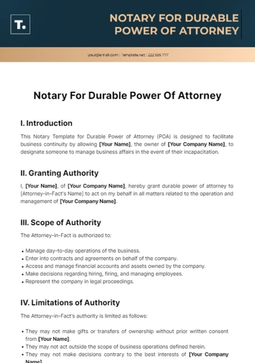 Free Notary For Durable Power Of Attorney Template to Edit Online