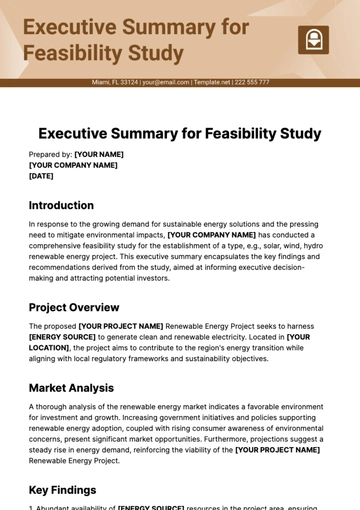 Free Executive Summary for Feasibility Study Template to Edit Online