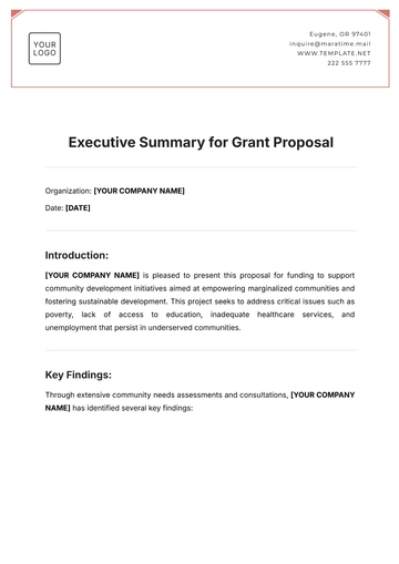 Free Executive Summary for Grant Proposal Template to Edit Online