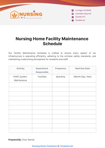 Free Nursing Home Facility Maintenance Schedule Template to Edit Online