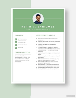 Hospital Pharmacy Technician Resume