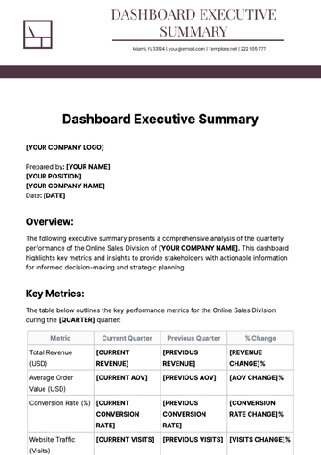 Free Dashboard Executive Summary Template to Edit Online