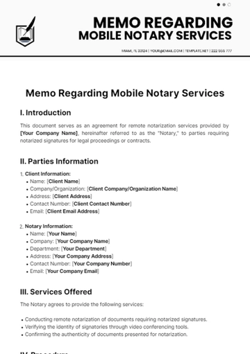 Free Memo Regarding Mobile Notary Services Template to Edit Online