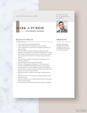 Photography Manager Resume