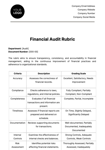 Free Financial Audit Rubric Template to Edit Online