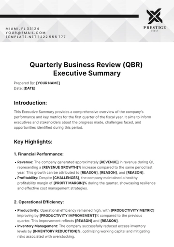 Free Quarterly Business Review Executive Summary Template to Edit Online