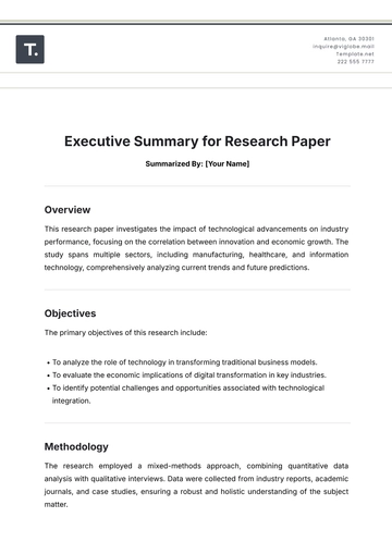 Free Executive Summary For Research Paper Template to Edit Online