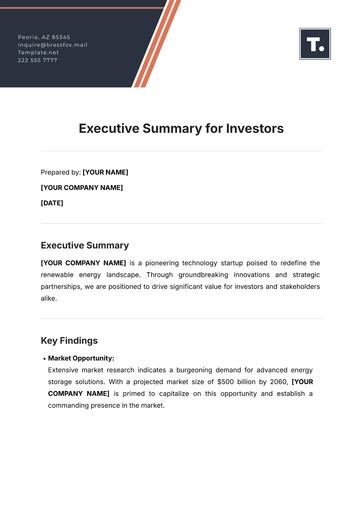 Free Executive Summary for Investors Template to Edit Online