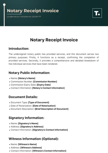 Free Notary Receipt Invoice Template to Edit Online