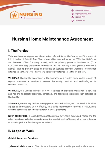 Free Nursing Home Maintenance Agreement Template to Edit Online