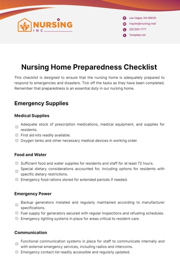 Free Nursing Home Preparedness Checklist Template to Edit Online