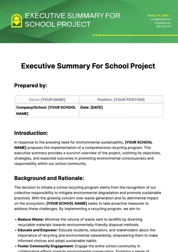 Free Executive Summary For School Project Template to Edit Online