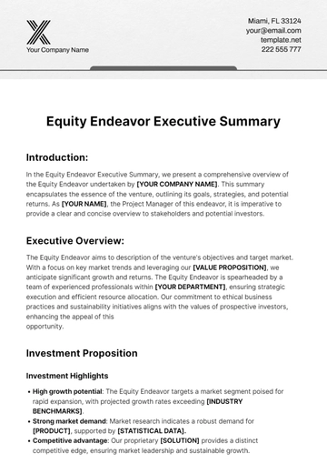 Free Equity Endeavor Executive Summary Template to Edit Online