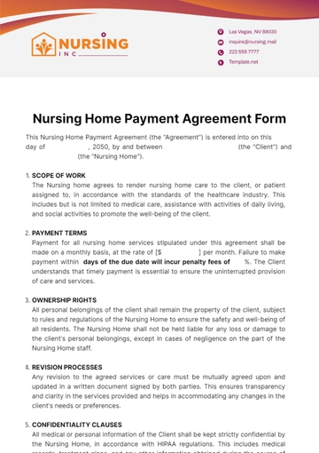 Free Nursing Home Payment Agreement Form Template to Edit Online