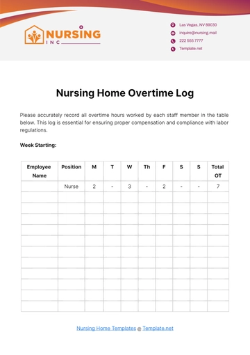 Free Nursing Home Overtime Log Template to Edit Online