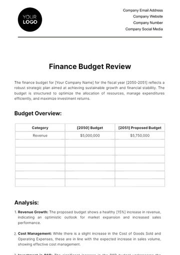 Free Finance Budget Review Template to Edit Online