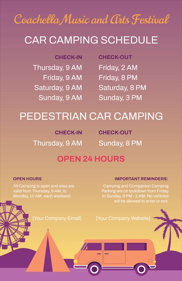 Free Coachella Car Camping Schedule Template to Edit Online