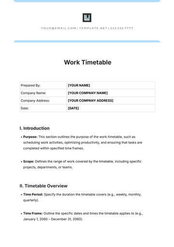 Free Work Timetable Outline Template to Edit Online | Template.net