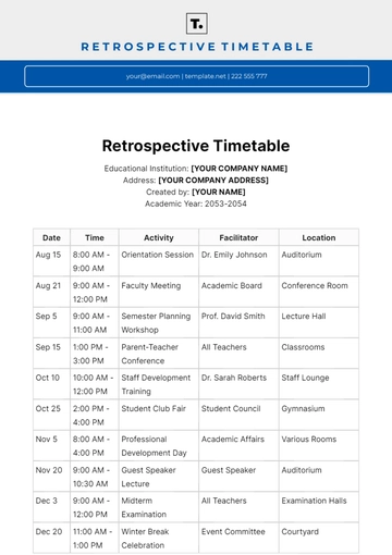Free Retrospective Timetable Template to Edit Online