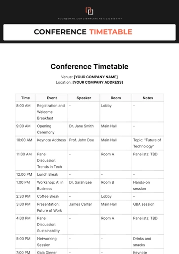 Free Conference Timetable Template to Edit Online