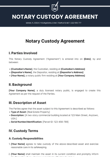Free Notary Custody Agreement Template to Edit Online