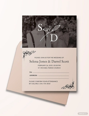Vintage Fall Wedding Invitation Postcard Template