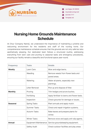 Free Nursing Home Grounds Maintenance Schedule Template to Edit Online