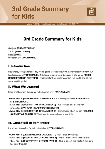 Free 3rd Grade Summary for Kids Template to Edit Online