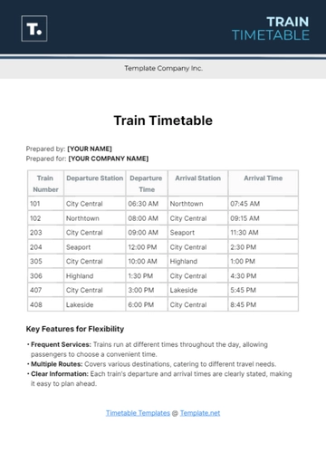 Free Train Timetable Template to Edit Online