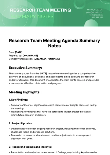 Free Research Team Meeting Agenda Summary Notes Template to Edit Online