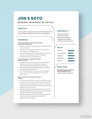 General Manager of Retail Resume