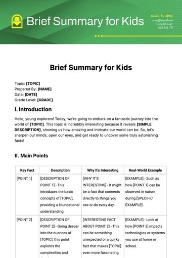 Free Brief Summary for Kids Template to Edit Online