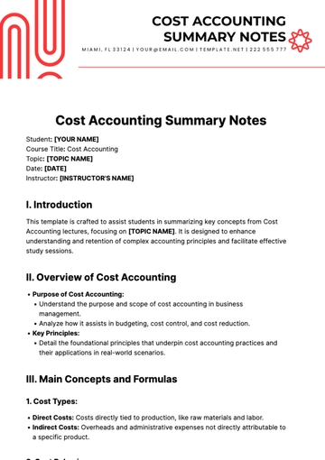 Free Cost Accounting Summary Notes Template to Edit Online